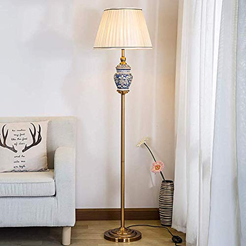 ZIXUAA American Ceramic Floor Lamp Retro Wrought Iron Threaded Rod Floor Lamps Standard Light Suitable for Living Room Bedroom Study Standard Lamp