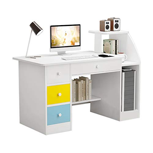 Doublelift Computer Laptop Desk with Drawer Shelf,Children Study Desk and Bookcase Office Home PC Table with Mainframe Rack Modern Writing Learning Workstation【Fast Delivery from The U.S.】 (White)