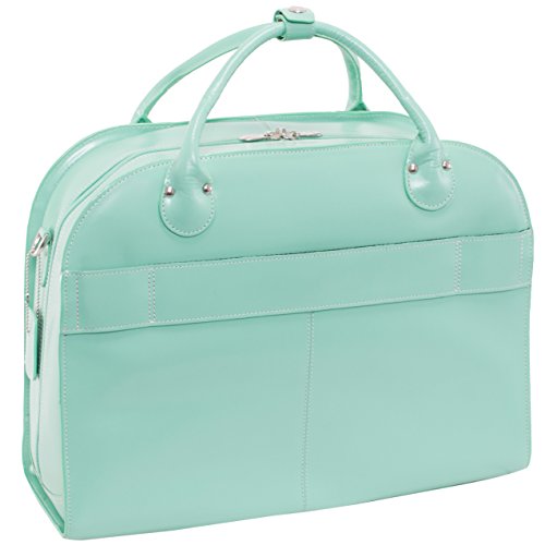 Detachable-Wheeled Women's Briefcase, Leather, 15.6" in, Mint - Roseville | McKlein - 96642
