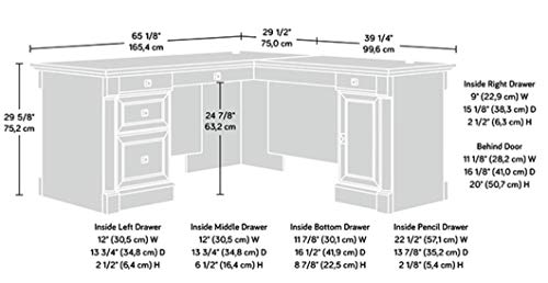 Sauder 420791 Bleeker Street L-Desk, L: 73.25" x W: 31.13" x H: 7.75", Obsidian Oak finish