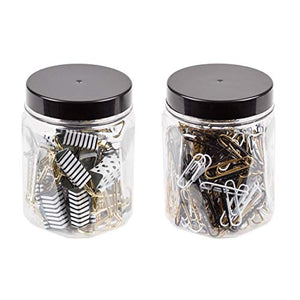 U Brand Mason Jar Paper Clips and Binder Clips Set, Classic Black & White with Gold Prongs, 2 Count