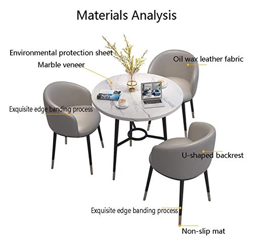 Round Table Set with 4 Vintage Leather Chairs - 80cm