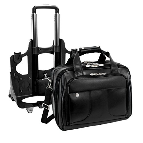 McKleinUSA R Series, Chicago, Top Grain Cowhide Leather, 17" Leather Patented Detachable -Wheeled Laptop Overnight with Removable Briefcase, Black (83585), One Size