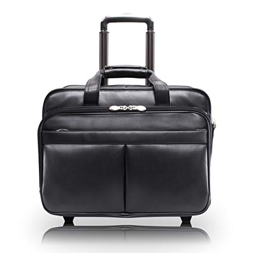 McKleinUSA R Series, Roosevelt, Top Grain Cowhide Leather, 17" Leather Patented Detachable -Wheeled Laptop Briefcase, Black (84555), One Size