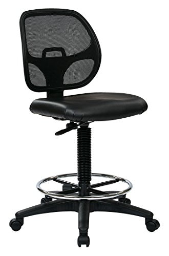 Office Star Drafting Chair with Adjustable Footring & Sculptured Vinyl Seat, Black