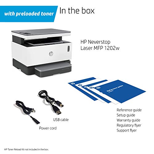 HP Neverstop All-in-One Laser Printer 1202w | Wireless Laser with Cartridge-Free Monochrome-Toner-Tank (5HG92A)