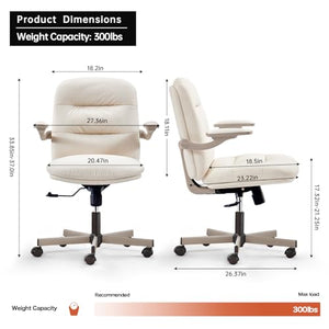 EMIAH Ergonomic Office Chair with Flip-up Arms and Wheels - Light Beige