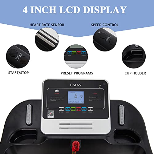 UMAY Folding Treadmill for Home with LCD Display, Exercise Runinng Machine with 12 Preset Programs & Manual Incline, Electric Proform Treadmill with Transport Wheels for Small Space