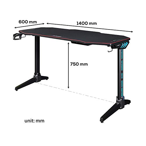 ELEGANT Gaming Desk with Led Lights Gaming Desk 55 inch Computer T-Shaped E-Sports Game Table Metal PC Desk with Mouse Pad Workstation for Home Office(Black)