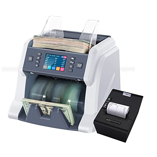 RIBAO BC-55 Mixed Denomination Bill Value Counting Money Counter with RB-80-RP 80mm Thermal Printer
