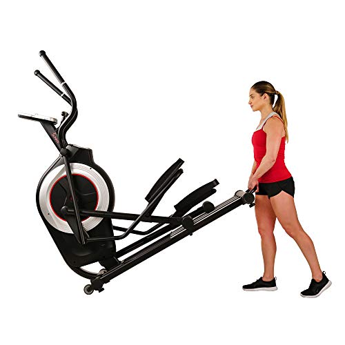 Sunny Health & Fitness Electric Eliptical Trainer Elliptical Machine w/Devicec Holder, Programmable Monitor and Heart Rate Monitoring, 300 LB Max Weight and 20"" Stride - SF-E3875, Black
