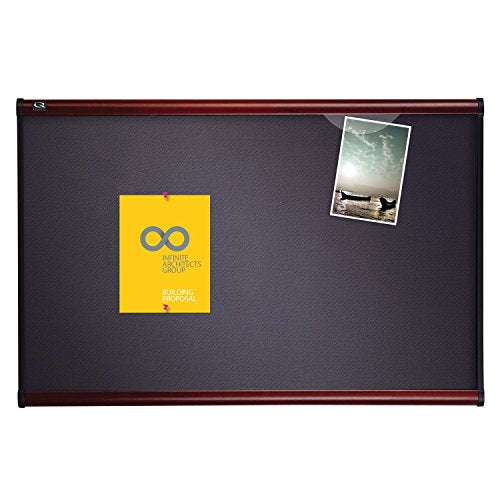Quartet Prestige Grey Diamond Mesh Fabric Bulletin Board, 4 x 3 Feet, Mahogany Finish Frame (B444M)