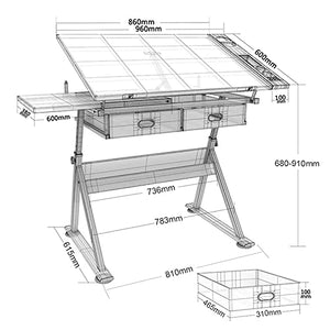 VejiA Height Adjustable Drafting Table with Tilted Tabletop and Storage Drawers