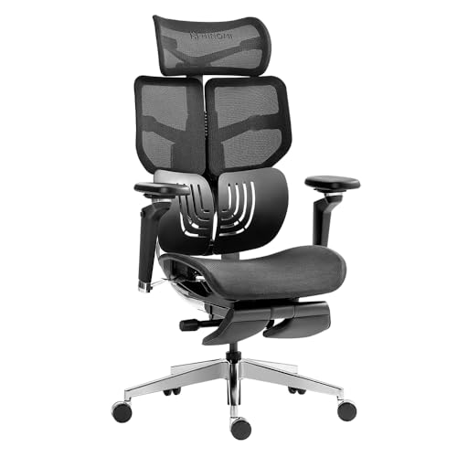 HINOMI X1 High Back Ergonomic Office Chair with Leg Rest, 6D Armrest, 4 Panel Backrest - Black