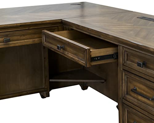 Martin Furniture Traditional Wood Writing Table, Office Corner Return Desk - Brown