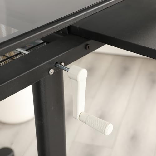 Royard Oaktree Drafting Table with Tilting Glass Tabletop, Height and Angle Adjustable - Black