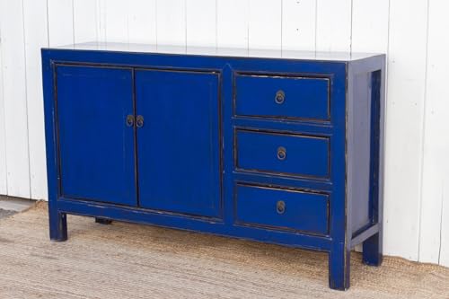 Lschool Royal Blue Lacquered Asian Credenza