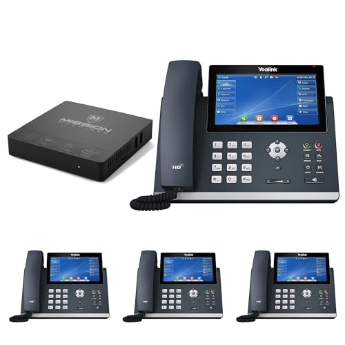 MM MISSION MACHINES Business Phone System Y400: Yealink T48U Phones + Server + 1 Year Phone Service (4 Phone Bundle)