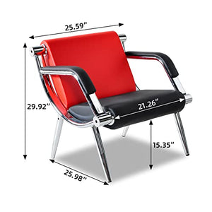 Walnest Waiting Room Chair with Armrest 2 Seat Red Black PU Leather Office Furniture