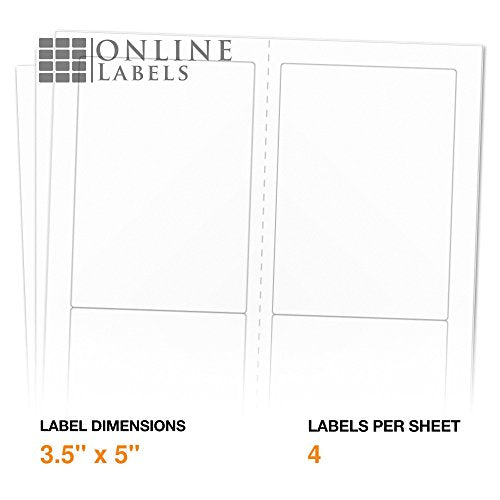 3.5 x 5 Rectangle Mailing, Shipping Labels - Permanent, White Matte - 4-Up - Perforated - Pack of 8,000 Labels, 2,000 Sheets - Inkjet/Laser Printers - Online Labels