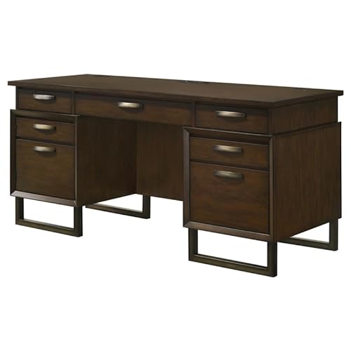Coaster Marshall 5-Drawer Wood Credenza Desk Dark Walnut Gunmetal