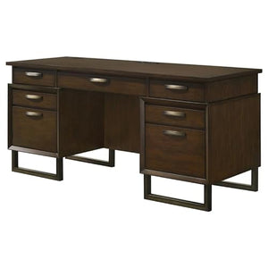 Pemberly Row 5-Drawer Wood Credenza Desk Dark Walnut Gunmetal