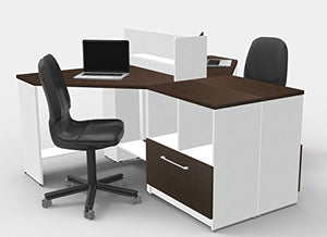 TeamTIMEoffice 2861 Compact Space Maximum Collaboration Corner Desk The Key, 2 Desk 5 Piece Group, Triangular, Contemporary White/Espresso (Furniture Items Only)