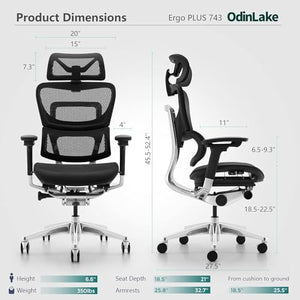 Loniko 743-Plus Big & Tall Ergonomic Office Chair with Lumbar Support, Headrest, and Footrest