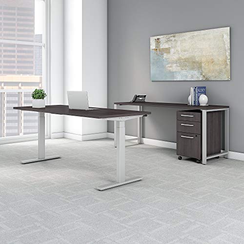 Bush Business Furniture 400 Series 72W x 30D Height Adjustable Standing Desk with Credenza and Storage in Storm Gray
