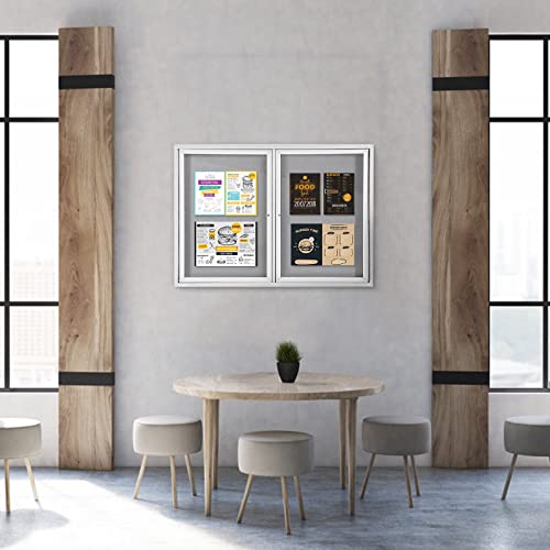 Swansea Weather Resistant Enclosed Bulletin Board Felt Displays Boards Wall Mounted Notice Board with Swing-Open Locking Door,48x34 inches