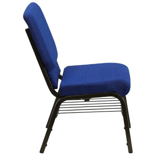 Flash Furniture Church Chair 4 Pack in Navy Blue Patterned Fabric with Book Rack - Gold Vein Frame