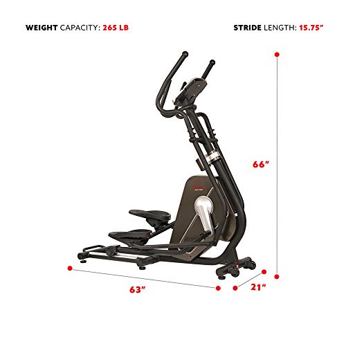 Sunny Health & Fitness Magnetic Elliptical Trainer Machine w/Device Holder, LCD Monitor, 265 LB Max Weight and Pulse Monitoring - Circuit Zone, Black (SF-E3862)