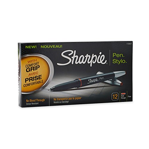 Sharpie Pen Grip Fine Point Pen, 12 Red Ink Pens (1758057)