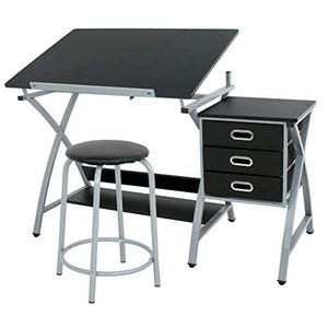 Drawing Table Adjustable, Designer Architect, Drafting Table Art & Craft Drawing w/Stool & Side Drawers Comfortable Work Space Workstation Home, Office, Studio, or School