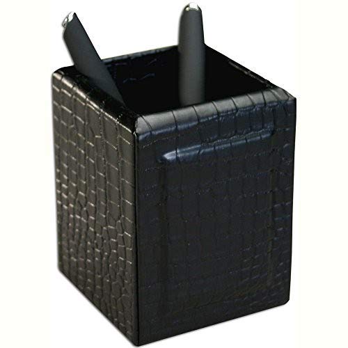 Dacasso Crocodile Embossed Leather Desk Set, 10pcs, Black