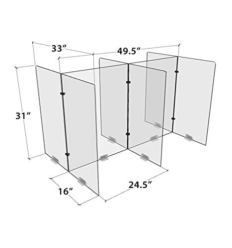 Clear Acrylic/Plexiglass Table Divider Sneeze Guard for Schools, Cafeterias, Libraries, Cafés, Tables, University, Mask Free - Guards Students, Employees, Customers, People from Coughing and Sneezing
