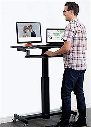 SMSOM Mobile Standing Desk with Sliding Keyboard Tray, Height Adjustable, Black