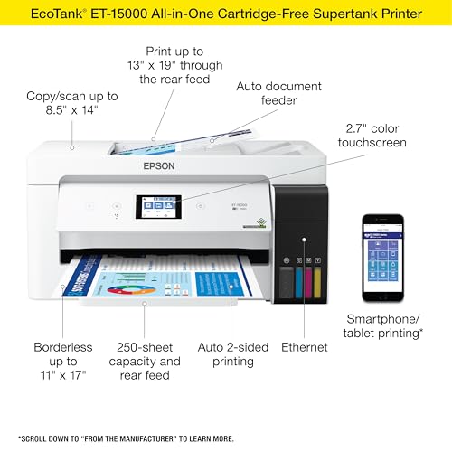 Epson EcoTank ET-3830 & ET-15000 Wireless Color All-in-One Supertank Printers with Scanner
