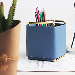 LEIGE Leather Square Pen Holder Pen Holder Desktop Stationery Storage Box Office Supplies Storage Box (Color : Blue, Size : 11 * 11 * 12.5cm)