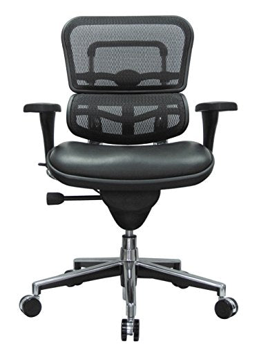 Eurotech Seating Ergohuman LEM6ERGLO(N) Mid Leather Seat/Mesh Back Swivel Chair, Black