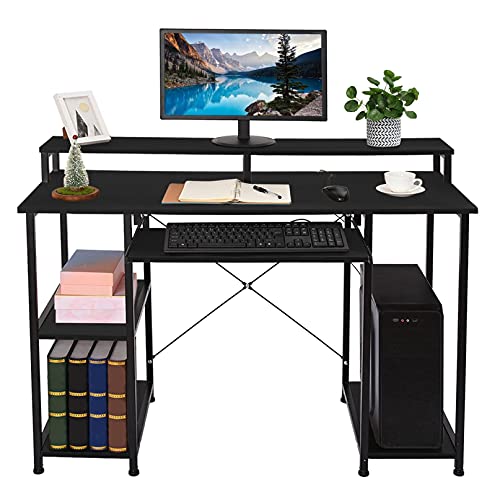 JIAJO Computer Desk for Home Office, 46.5 inches Writing Table Office Workstation with Storage Shelves Keyboard Tray Monitor Stand, Elegant Black