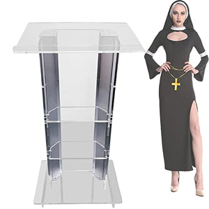 None Clear Podium Stand Plexiglass Conference Pulpit Church Lectern Acrylic Floor-Standing Podium
