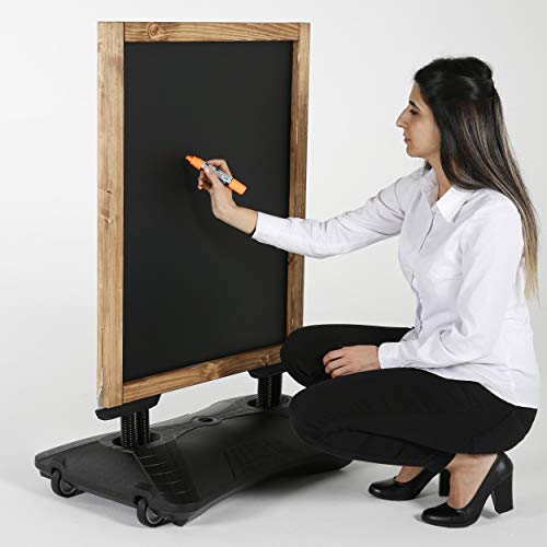 M&T Displays WindPro Wind Resistant Fir Wood Outdoor Pavement Sidewalk Sign with Magnetic Chalkboard, Durable HDPE Water Base and 2 Magnetic PET Covers (23.2x30.7, Dark Wood - Black)