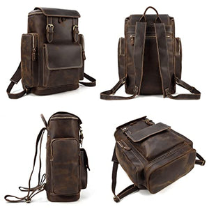 WJPTL Travel 100% Genuine Crazy Horse Leather Backpack，Man Large Capacity Laptop Daypack，Retro Cowhide School、Business、Travel Rucksack Women (Color : Blue, Size : 15.6inchs)