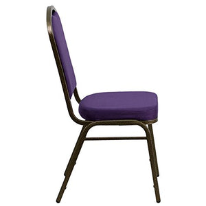 LIVING TRENDS Marvelius Crown Back Stacking Banquet Chair - Purple Fabric/Gold Vein Frame, 10 Pack