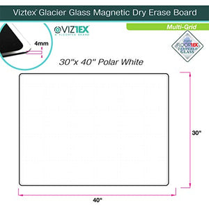 Viztex Glacier Polar White Multi-Purpose Grid Glass Dry Erase Board 30" x 40"