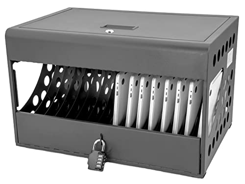 16-Device Charging Station for Chromebooks - Locking Charging Cabinet with Cable Management, Charger Storage, and Lock Included - Fits 14'' Screensize and 1.2'' Thick Tablets (Black)