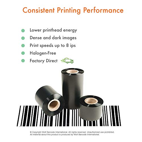 48 Rolls (Full Case) Wolfbarco Thermal Transfer Ribbon 3.27" x 1476' (83mm x 450m) Standard Black Resin-Enhanced Wax for Zebra GK420D SM4 ZT410 Tec Datamax Intermec Citizen Printer, Core Size 1", CSO