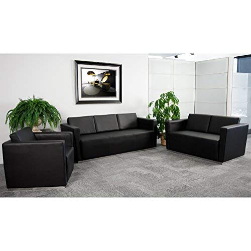 Flash Furniture HERCULES Trinity Series Contemporary Black Leather Loveseat with Stainless Steel Base