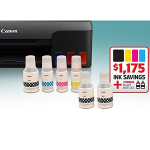 Canon PIXMA G1220 MegaTank Inkjet Color Printer for Documents and Photos with High Yield Refillable Ink Tanks 4469C002, Set of Ink Bottles & 2 Extra Black Ink Bundle with DGE USB Cable + Software Kit